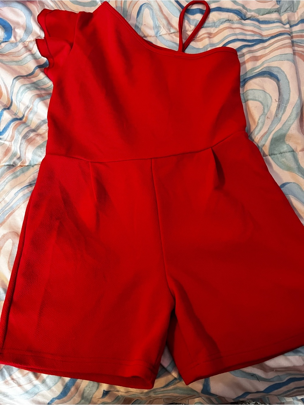 SHEIN Red One-Shoulder Girls Romper